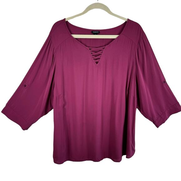 Torrid Mauve Purple Pink 3/4 Roll Tab Sleeve Lightweight Rayon Blouse Size 3X - Picture 1 of 7